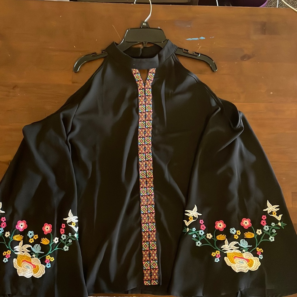 Cold shoulder embroidered blouse